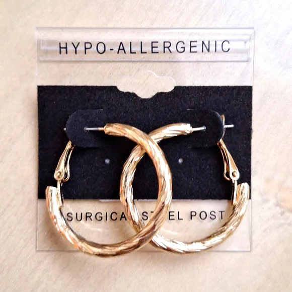 3 for $15 Textured Gold Hoop Earrings - Picture 2 of 4